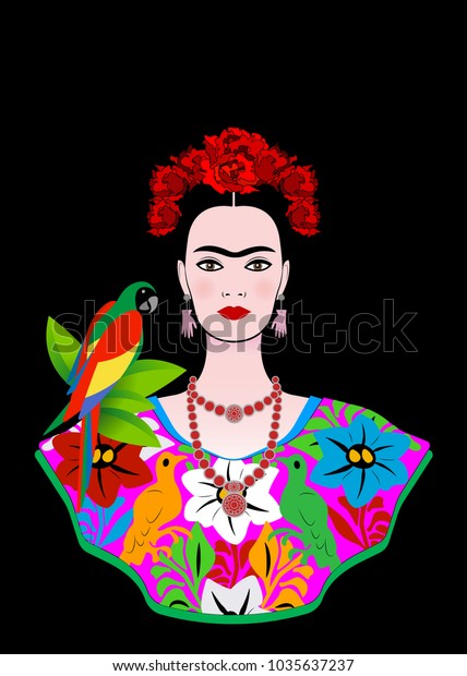 Frida Kahlo Vector Portrait Parrot Stock Vector (Royalty Free ...