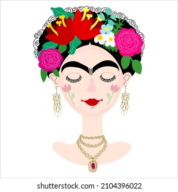 Frida Khalo vector hand drawn cute illustation.  