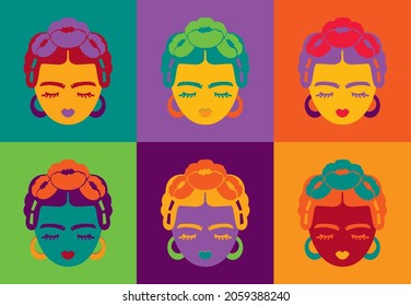 Frida pop art portrait background colored