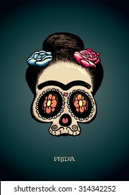 Frida.Mexican sugar skull portrait of Frida Kahlo