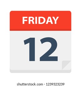 Friday 12 - Calendar Icon. Vector illustration of week day paper leaf.
