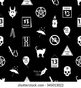 friday the 13 bad luck day icons seamless pattern eps10