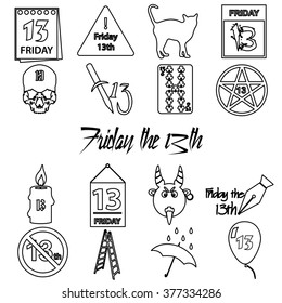 Friday The 13 Bad Luck Day Outline Icons Set Eps10