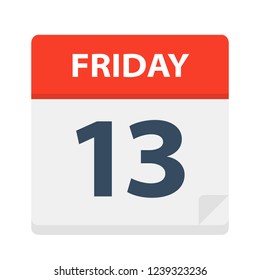 Friday 13 - Calendar Icon. Vector illustration of week day paper leaf.