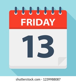 Friday 13 - Calendar Icon. Vector illustration of week day paper leaf.