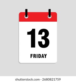 Friday, the 13th. Abstract calendar date page highlighting the day of the week and number of the day, marked for event schedules, meetings, and agenda planning. Vector illustration.
