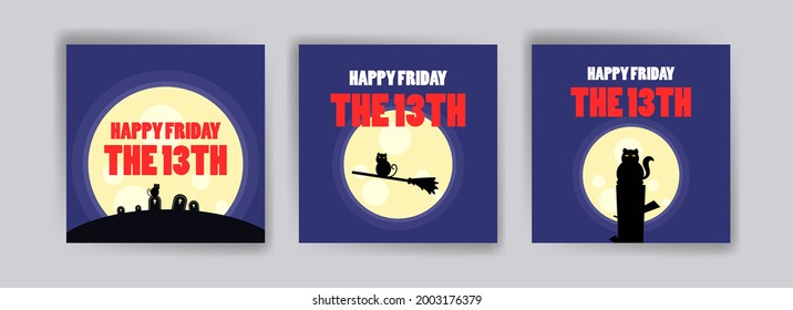 Friday the 13th banner. Banner with cute cat for cards, postcards, social media ads and posters.