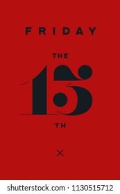Friday the 13th. Banner and poster with text Friday the 13th. Hand drawn design in red and black color. Horror typography for party holiday 13th, Friday. Banner, poster, flyer. Vector Illustration