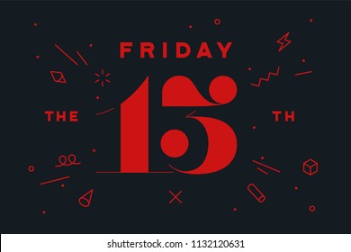 Friday the 13th. Banner and poster with text Friday the 13th. Hand drawn design in red and black color. Horror typography for party holiday 13th, Friday. Banner, poster, flyer. Vector Illustration