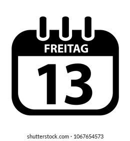 Friday 13th Calendar - Black Vektor Illustration - German Word Freitag - Isolated On White Background