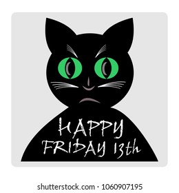 Friday 13th, red banner with black cat silhouette cartoon.
