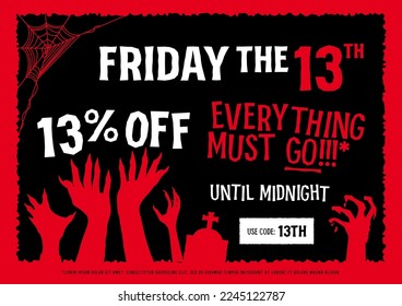 Friday the 13th sale vector poster template. Shopping promotion poster. Special occasion giveaway, low price.