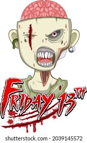 Freitag, 13. Textentwurf mit gruseliger Zombie-Illustration