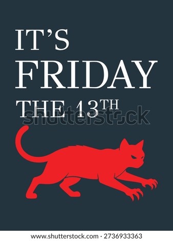 Friday the 13th themed graphic with a red cat silhouette and ominous text, perfect for horror or spooky themed projects
