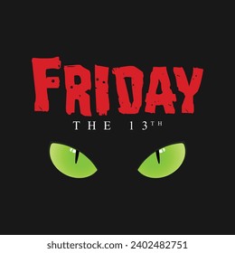 Friday the 13th. Vector illustration of cat's eyes isolated on black screen. Symbol of bad luck. Suitable for templates, web, social media, greeting cards etc