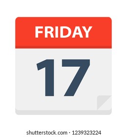 Friday 17 - Calendar Icon. Vector illustration of week day paper leaf.