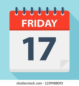 Friday 17 - Calendar Icon. Vector illustration of week day paper leaf.