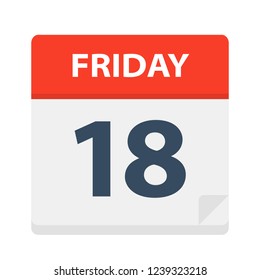 Friday 18 - Calendar Icon. Vector illustration of week day paper leaf.