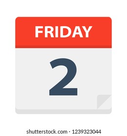Friday 2 - Calendar Icon. Vector illustration of week day paper leaf.