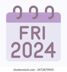 Friday 2024 Calendar, Vector Calendar. Flat Style Isolated Vector Icon.