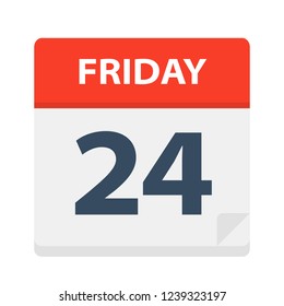 Friday 24 - Calendar Icon. Vector illustration of week day paper leaf.
