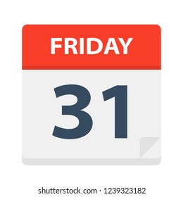 Friday 31 - Calendar Icon. Vector illustration of week day paper leaf.