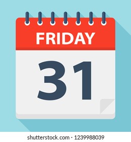 Friday 31 - Calendar Icon. Vector illustration of week day paper leaf.