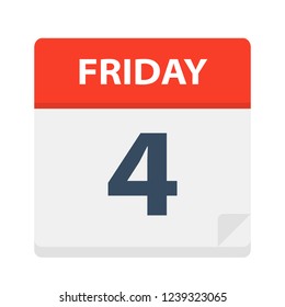 Friday 4 - Calendar Icon. Vector illustration of week day paper leaf.