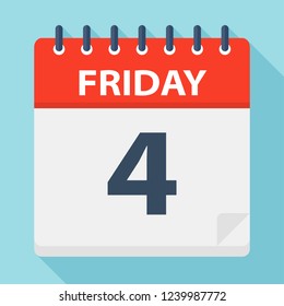 Friday 4 - Calendar Icon. Vector illustration of week day paper leaf.