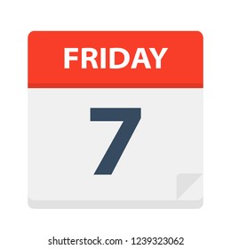 Friday 7 - Calendar Icon. Vector illustration of week day paper leaf.