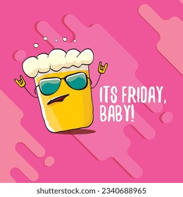Its friday baby vector concept illustration with funky beer character isolated on pink background. happy friday vector background. TGIF sticker, print poster and label