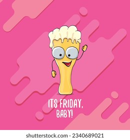 Its friday baby vector concept illustration with funky beer character isolated on pink background. happy friday vector background. TGIF sticker, print poster and label