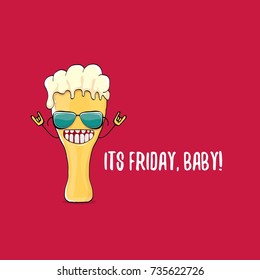 Its friday baby vector concept illustration with funky beer character isolated on red background. happy friday vector background