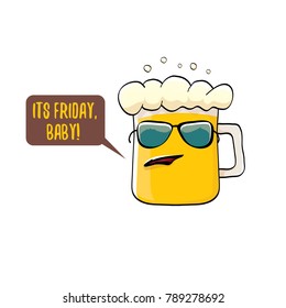 Its friday baby vector concept illustration with funky beer hand drawn character isolated on white background. happy friday vector background or poster