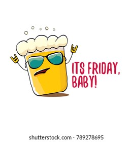 Its friday baby vector concept illustration with funky beer hand drawn character isolated on white background. happy friday vector background or poster