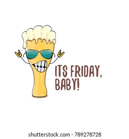Its friday baby vector concept illustration with funky beer hand drawn character isolated on white background. happy friday vector background or poster