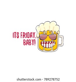 Its friday baby vector concept illustration with funky beer hand drawn character isolated on white background. happy friday vector background or poster