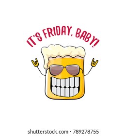 Its friday baby vector concept illustration with funky beer hand drawn character isolated on white background. happy friday vector background or poster