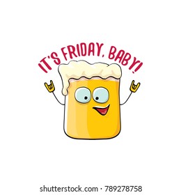 Its friday baby vector concept illustration with funky beer hand drawn character isolated on white background. happy friday vector background or poster