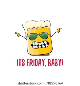 Its friday baby vector concept illustration with funky beer hand drawn character isolated on white background. happy friday vector background or poster
