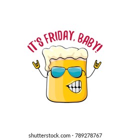 Its friday baby vector concept illustration with funky beer hand drawn character isolated on white background. happy friday vector background or poster