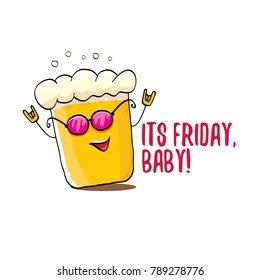 Its friday baby vector concept illustration with funky beer hand drawn character isolated on white background. happy friday vector background or poster