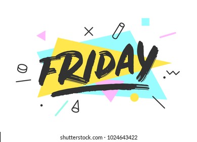 Friday. Banner, speech bubble, poster and sticker concept, memphis geometric style with text Friday. Icon message friday cloud talk for banner, poster, web. White background. Vector Illustration