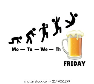 
friday beer day. days of the week. silhouette of a man runs to beer.