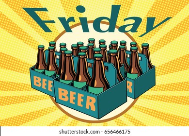 Friday and a lot of beer. Pop art retro vector illustration