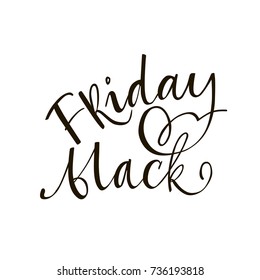 Friday black lettering phrase. Black and white hand lettering inscription to black friday and cyber monday deals design, promotional banner template, calligraphy vector illustration.