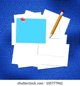 Friday  blue post it and pencil over white pile paper on brown leather pad,vector