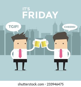 It's Friday Business man to toast with beer vector