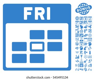 Friday Calendar Grid icon with bonus calendar and time management icon set. Vector illustration style is flat iconic symbols, cobalt, white background.