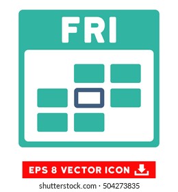 Friday Calendar Grid icon. Vector EPS illustration style is flat iconic bicolor symbol, cobalt and cyan colors.